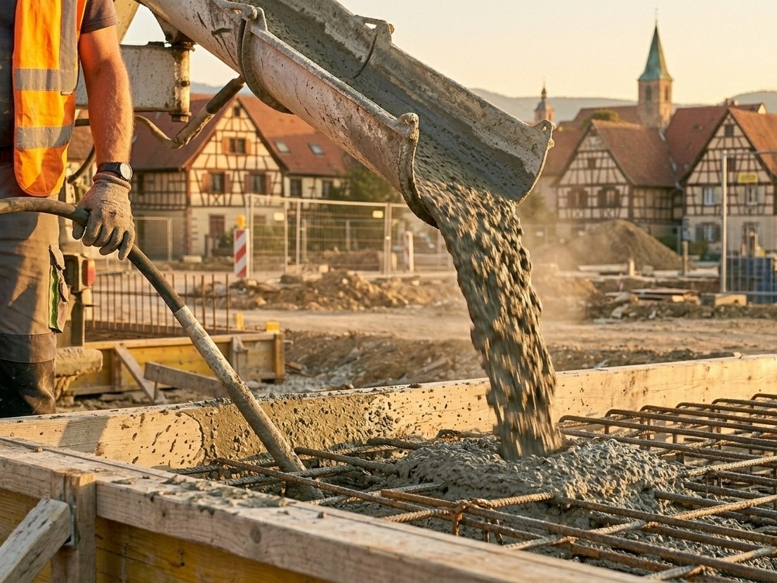 Coulage de béton spécialisé via goulotte de camion toupie